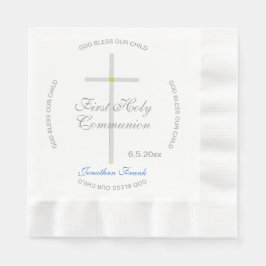 Servilleta De Papel Cruz de Primera Comunión Niño Azul Nombre