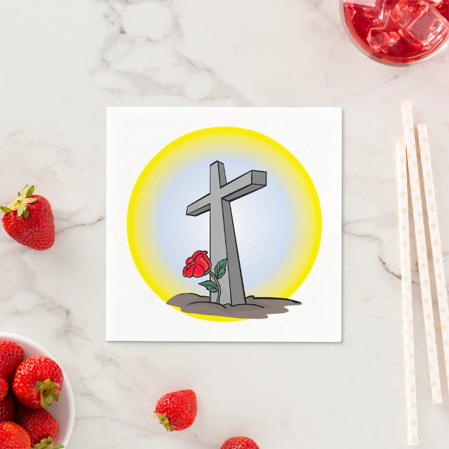 Servilleta De Papel Cruz de tumba religiosa con rosa roja (Subido por el creador)