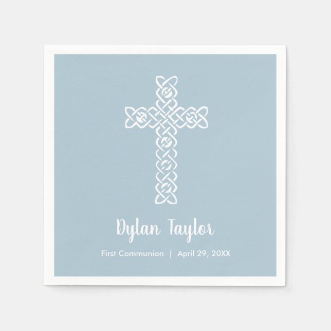 Servilleta De Papel Cruz en acero azul Religioso (Anverso)