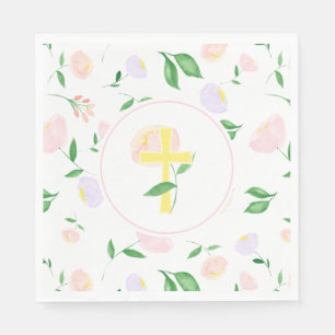 Servilleta De Papel Cruz floral acuarela de agua de primavera amarilla