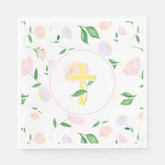 Servilleta De Papel Cruz floral acuarela de agua de primavera amarilla
