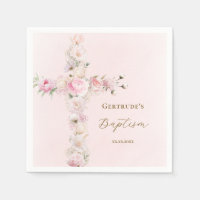 Cruz floral rosa de bautizo