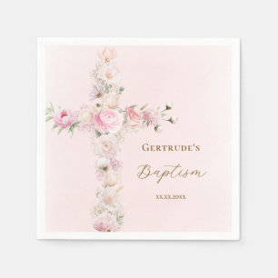 Servilleta De Papel Cruz floral rosa de bautizo
