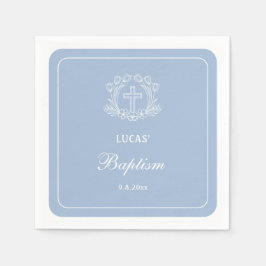 Servilleta De Papel Cruz floral simple en bautismo azul claro