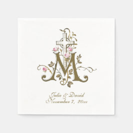 Servilleta De Papel Cruz Maria Católica con Boda rosa