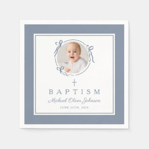 Servilleta De Papel Cruz religiosa azul polvorienta moderna para bauti