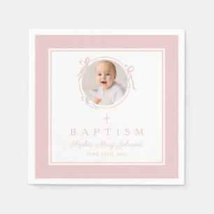 Servilleta De Papel Cruz Religiosa Rosa Moderna Niña Bautizo