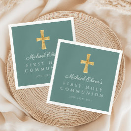 Servilleta De Papel Cruzar la religión Niño Verde Primero Santa Comuni