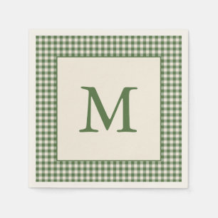 Servilleta De Papel Cuadrado de Gingham Verde con Monograma Inicial Pe