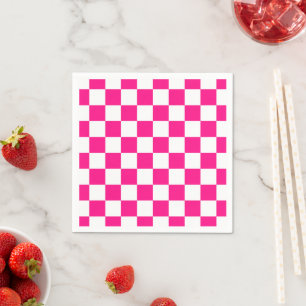 Servilleta De Papel Cuadrados a cuadros rosa caliente blanco geométric