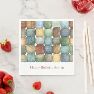 Servilleta De Papel Cuadrados Cumpleaños Verde Marrón Azul Amarillo