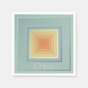 Servilleta De Papel Cuadrados geométricos vintage (azul claro y amaril