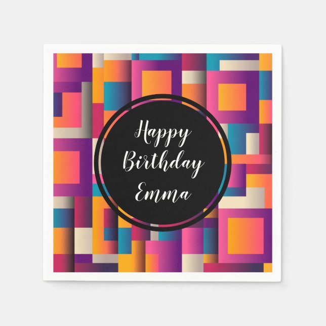 Servilleta De Papel Cuadrados y formas abstractos coloridos (Anverso)