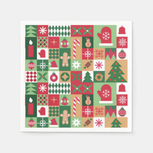 Servilleta De Papel Cuadrícula Colorida con Tema de Navidad de Iconos 