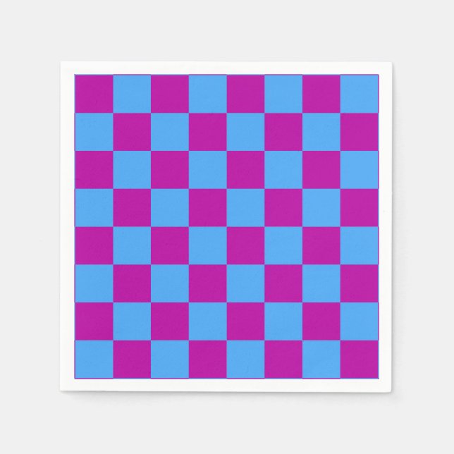 Servilleta De Papel Cuadro de cuadros azul morado (Anverso)