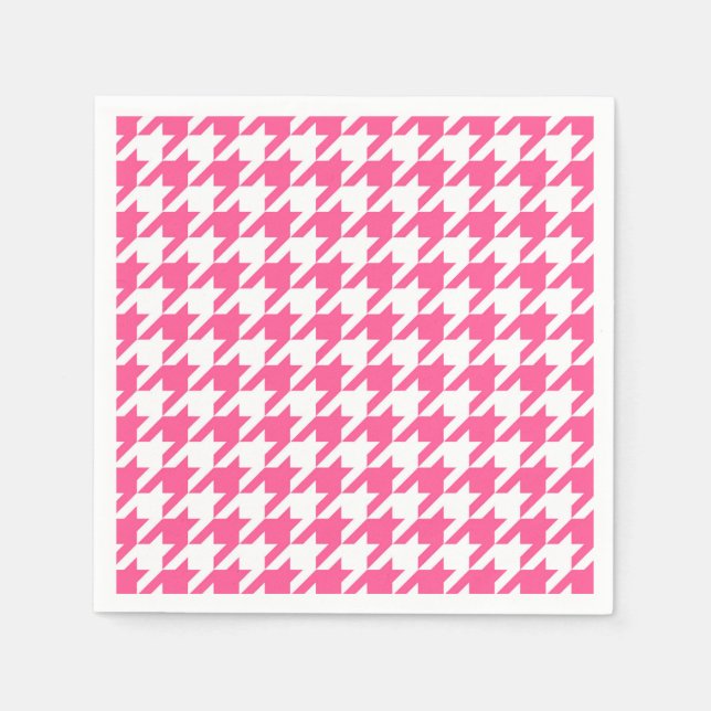 Servilleta De Papel Cuadro de cuadros Pink y Blanco Houndstooth (Anverso)