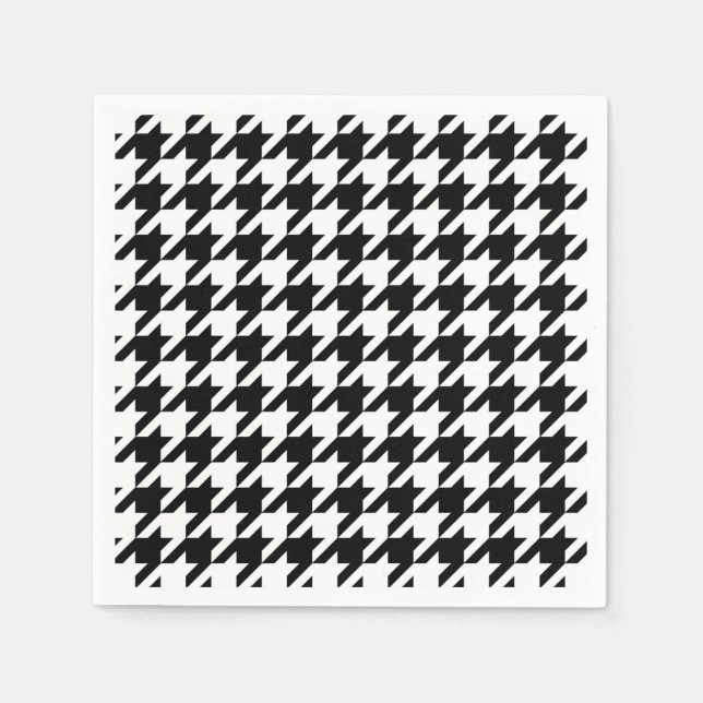 Servilleta De Papel Cuadro de houndstooth negro y blanco (Anverso)