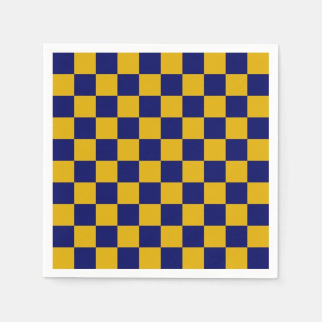 Servilleta De Papel Cuadro de navy oscuro y amarillo mostaza (Anverso)