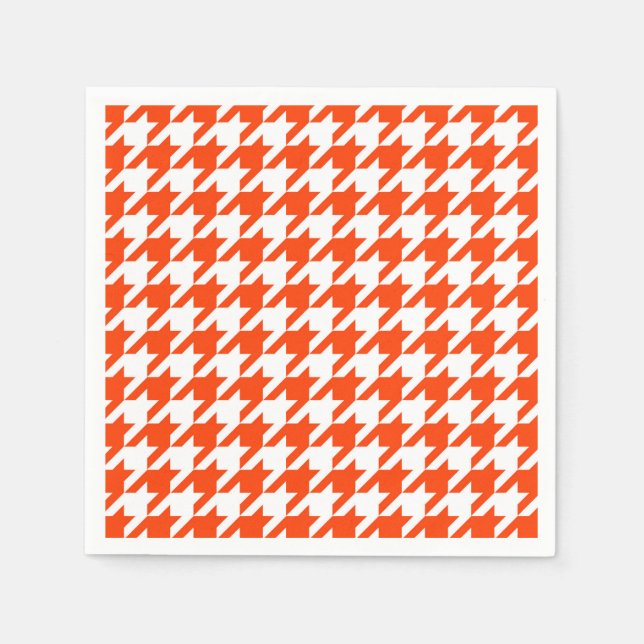Servilleta De Papel Cuadro de Piedra Houndstooth Naranja y Blanco (Anverso)