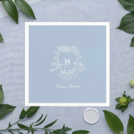 Servilleta De Papel Cuadros Baby Shower de monograma azul turbio