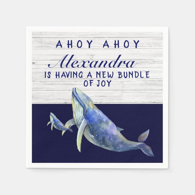 Servilleta De Papel Cuadros Baby Shower Nautical Boy Blue Naval de bal (Anverso)