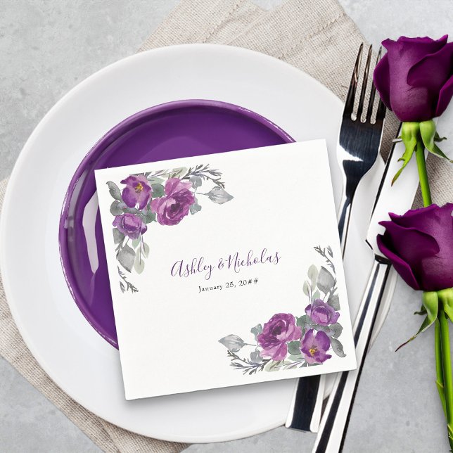 Servilleta De Papel Cuadros Bodas Botánicos Elegantes de Purple Floral (Elegant purple floral napkins from my Plush Purple Wedding Collection )
