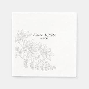 Servilleta De Papel Cuadros Bodas de dibujo de la línea floral blanca