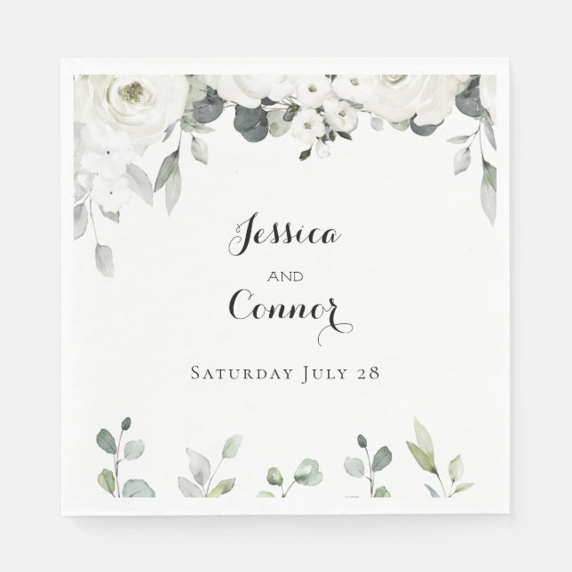 Servilleta De Papel Cuadros Bodas de verde de Peony Blanco (Anverso)