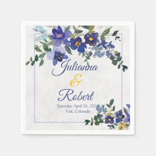 Servilleta De Papel Cuadros bodas florales de color azul y amarillo