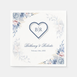 Servilleta De Papel Cuadros Bodas florales de color azul y oro