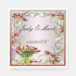 Servilleta De Papel Cuadros coloridos de papel con flores de tulipano