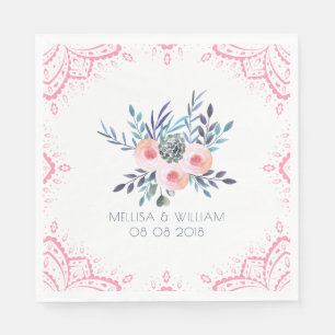 Servilleta De Papel Cuadros de agua Bouquet floral y marco rosado