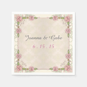 Servilleta De Papel Cuadros de Boda de color de agua de rosas rosadas 