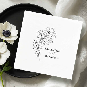Servilleta De Papel Cuadros de boda personalizados Floral blanca y neg