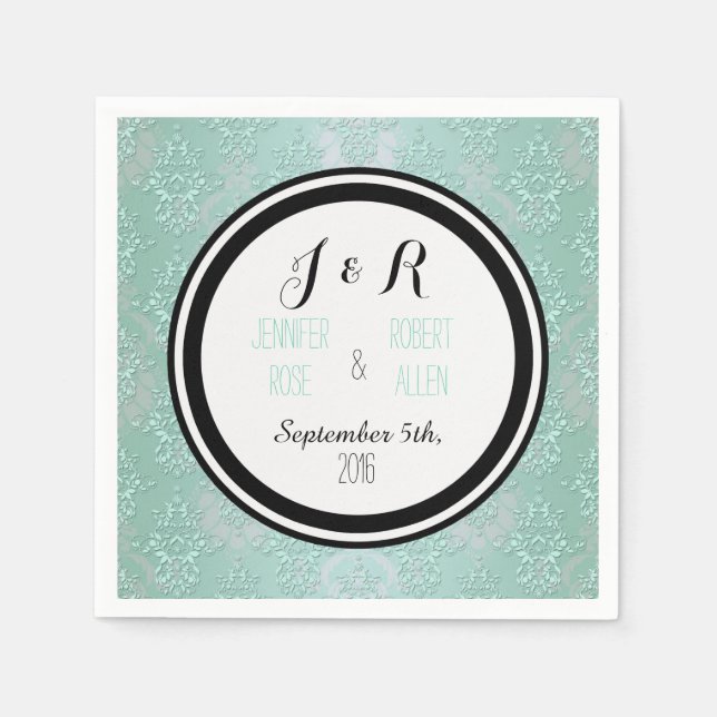 Servilleta De Papel Cuadros de bodas de damasco floral verde verde de  (Anverso)