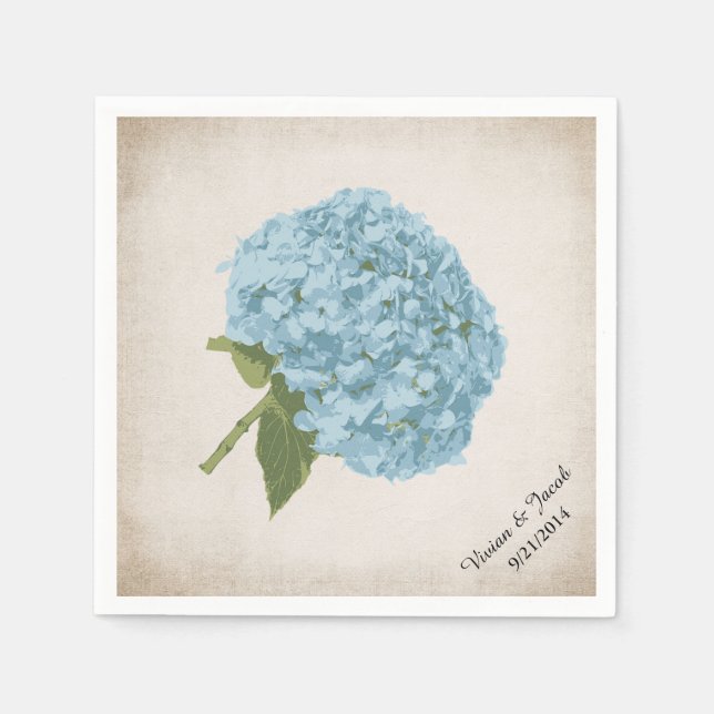 Servilleta De Papel Cuadros de bodas personalizadas Blue Hydrangea (Anverso)