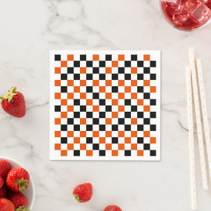 Servilleta De Papel Cuadros de colores naranja, negro y blanco 