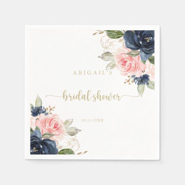 Servilleta De Papel Cuadros de ducha con flores de oro de Rubor de la  (Anverso)