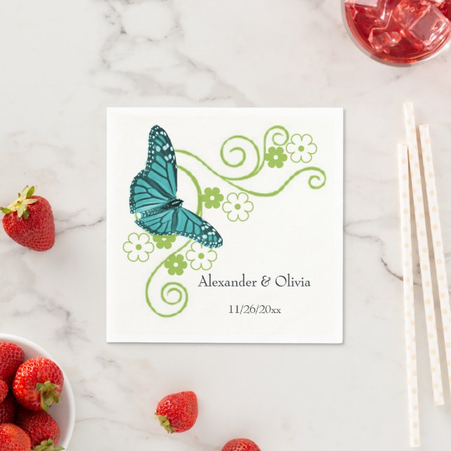 Servilleta De Papel Cuadros de ducha de mariposa verde azulada Floral (In situ)