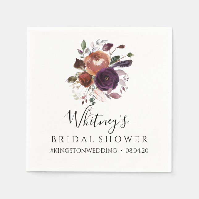 Servilleta De Papel Cuadros de ducha de novia Butterrum y Plum (Anverso)