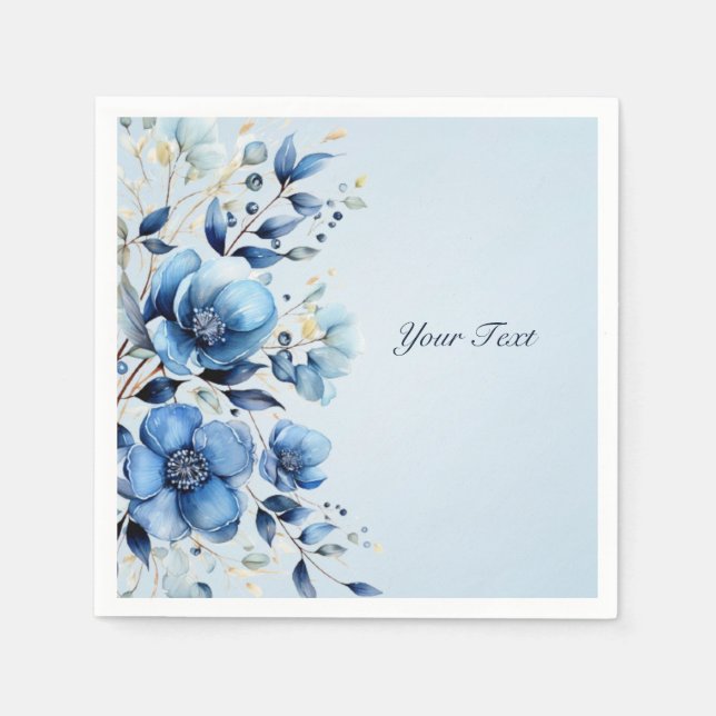 Servilleta De Papel Cuadros de flores azul acuarela (Anverso)