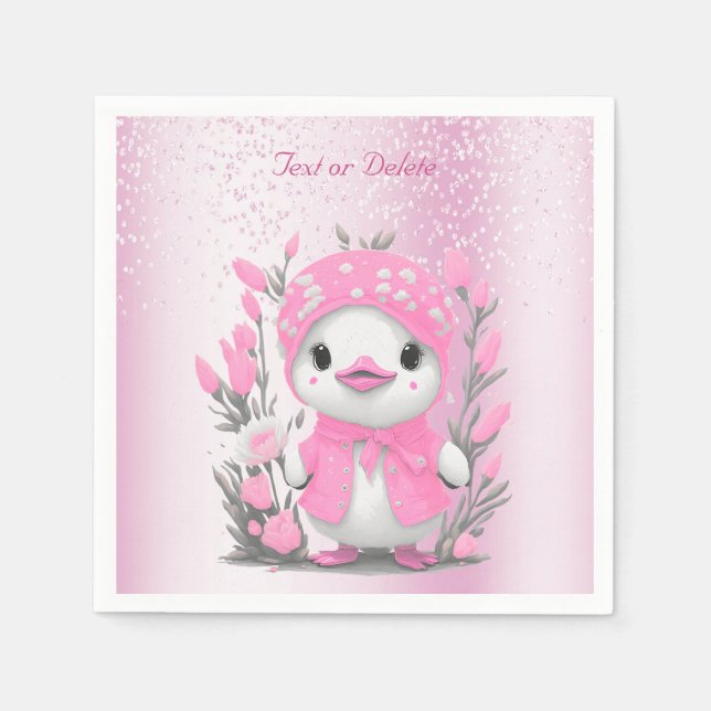 Servilleta De Papel Cuadros de flores rosadas de pato acuarela (Anverso)