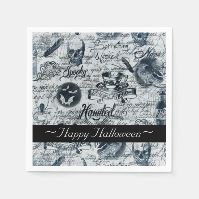 Servilleta De Papel Cuadros de Halloween blancos y negros (Anverso)