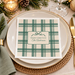 Servilleta De Papel Cuadros de Lazo de Navidad Verde Crema Sage Tartán
