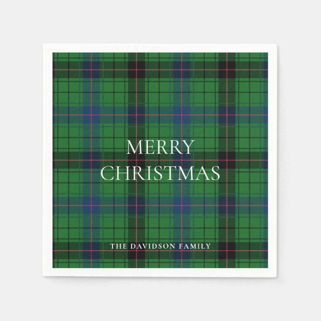Servilleta De Papel Cuadros de Navidad Estampado Tartán Verde Davidson (Anverso)