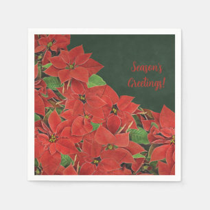Servilleta De Papel Cuadros de Navidad pintados de Poinsettia Roja