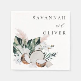 Servilleta De Papel Cuadros de nombres florales de coco y blanco