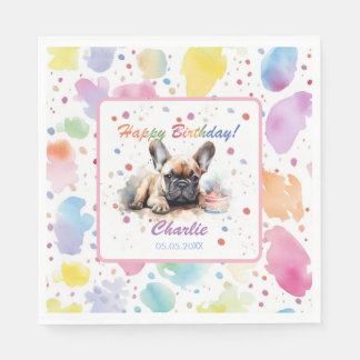 Servilleta De Papel Cuadros de papel acuarela de Bulldog francés