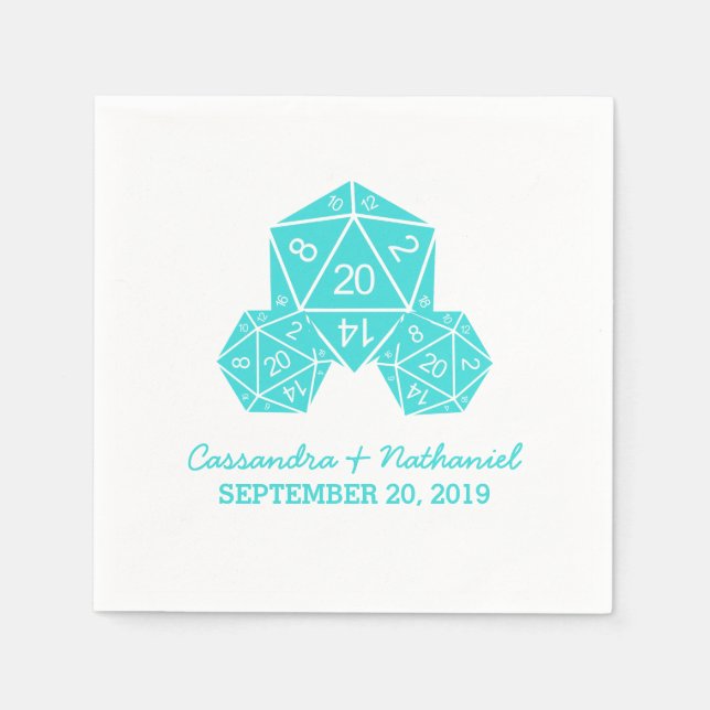 Servilleta De Papel Cuadros de papel Boda Aqua D20 Dice (Anverso)