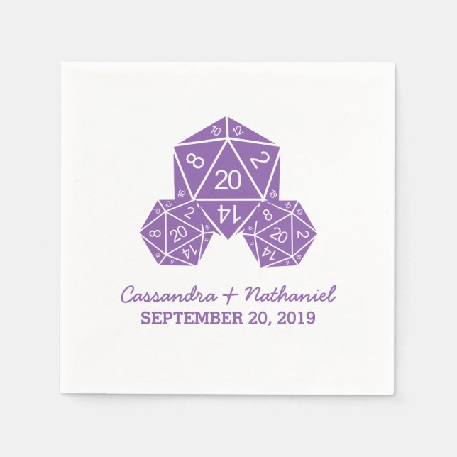 Servilleta De Papel Cuadros de papel Boda Purple D20 dados (Anverso)